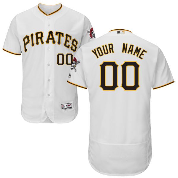 Men Pittsburgh Pirates Majestic Home White Flex Base Authentic Collection Custom MLB Jersey